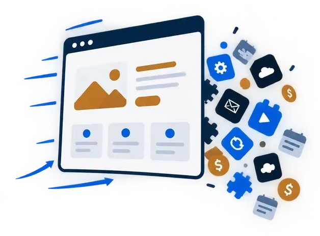 Illustration of a single clean landing page on a laptop beside a phone showing the same page